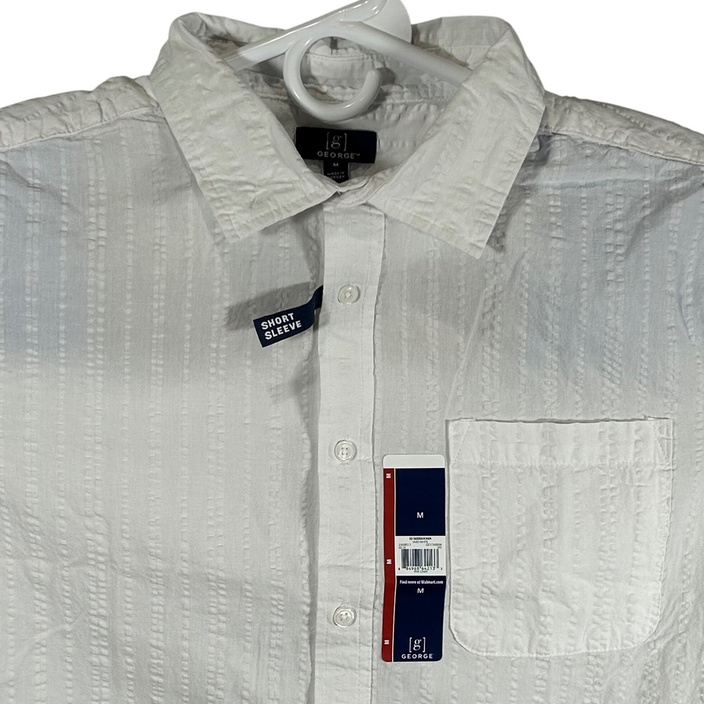 George Shirt Mens White Seersucker Short Sleeve Button Down Size Medium New